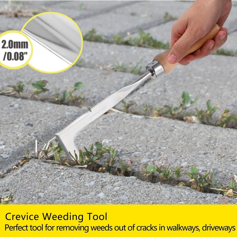 Theuzi 3 Pack Weed Puller Tool, Manual Hand Weeder Paver, Crack Weeder, Stainless Steel Crevice Weeding Digger Tool, Paving Brick Moss Removal, L-Shape Gardening Crack Sickle for, Lawn Edger and Driveway - Image 4